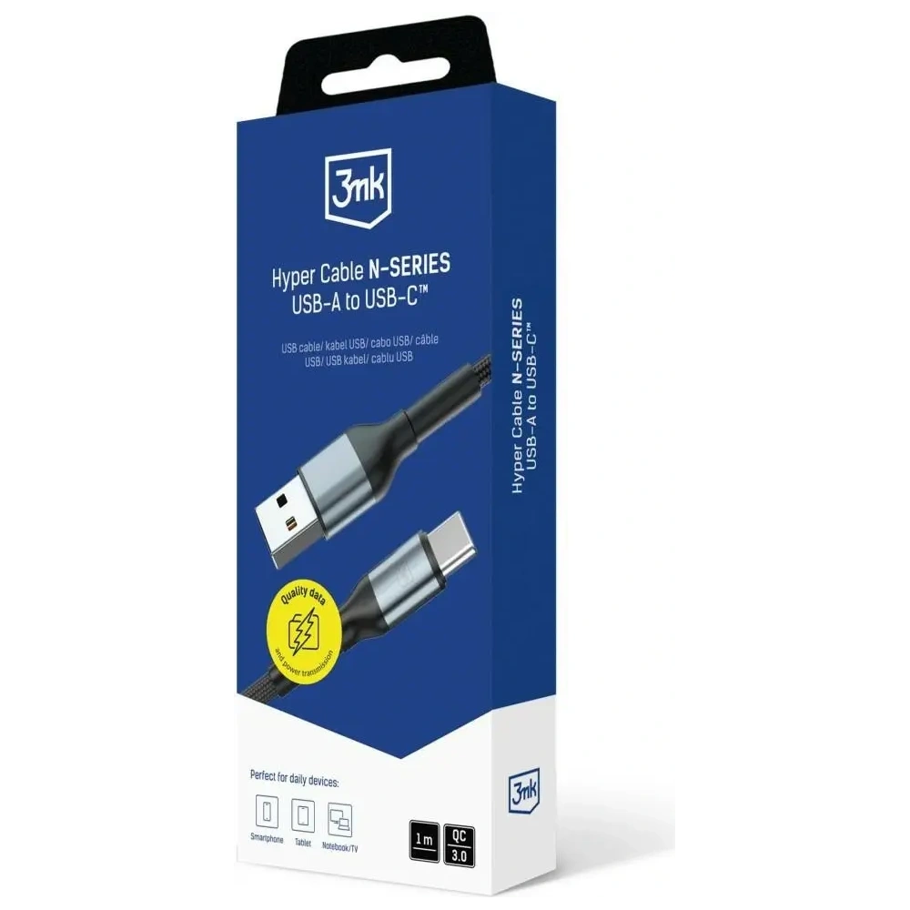 Kabel 3MK Hyper Cable N-SERIES USB-A / USB-C 1m 9V/2A 18W QC 3.0 czarny