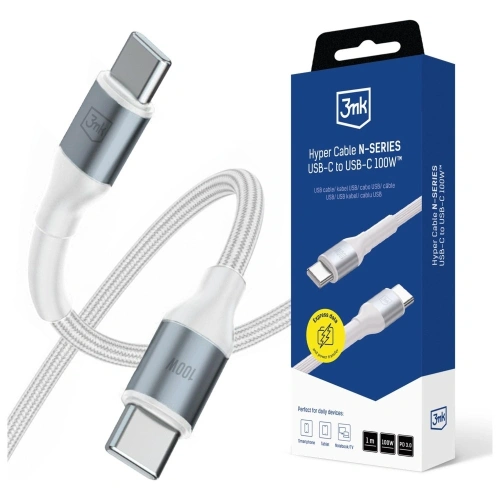 Kabel 3MK Hyper Cable N-SERIES USB-C / USB-C 1m 20V/5A 100W biały