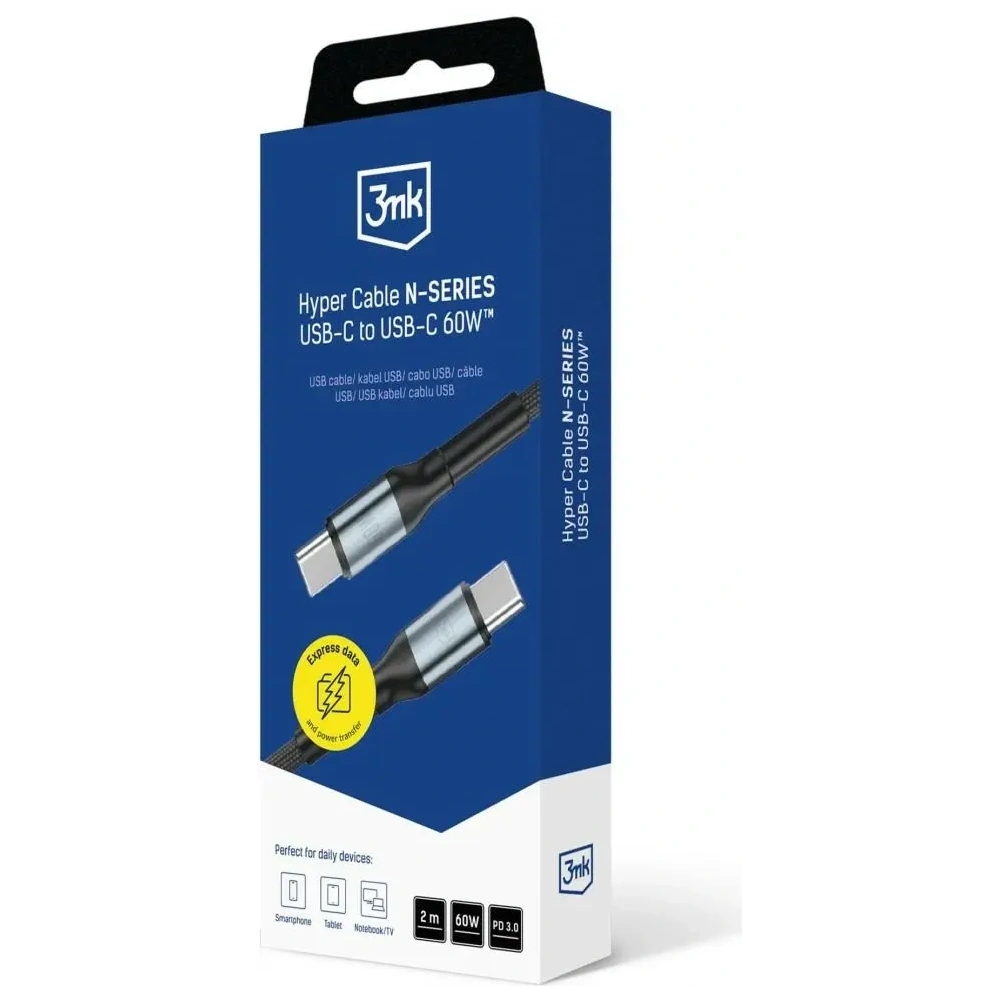 Kabel 3MK Hyper Cable N-SERIES USB-C / USB-C 2m 20V/3A 60W czarny