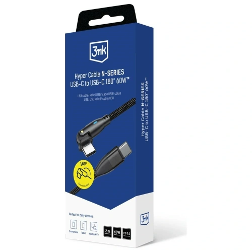 Kabel 3MK Hyper Cable N-SERIES USB-C / USB-C 2m 20V/3A 60W obrotowy czarny