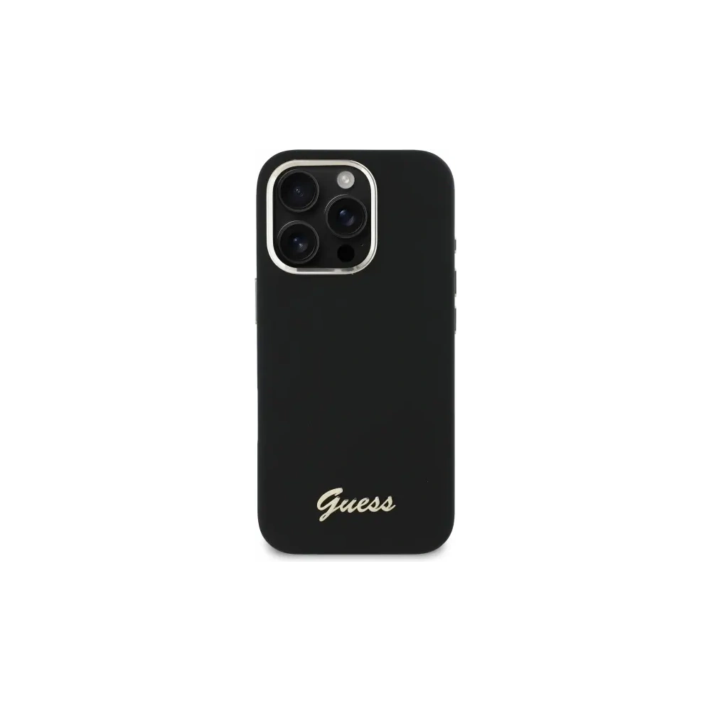 Etui Guess do Apple iPhone 16 Pro hardcase Silicone Script Metal Logo & Frame czarny