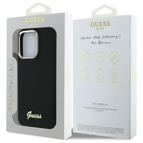 Etui Guess do Apple iPhone 16 Pro hardcase Silicone Script Metal Logo & Frame czarny
