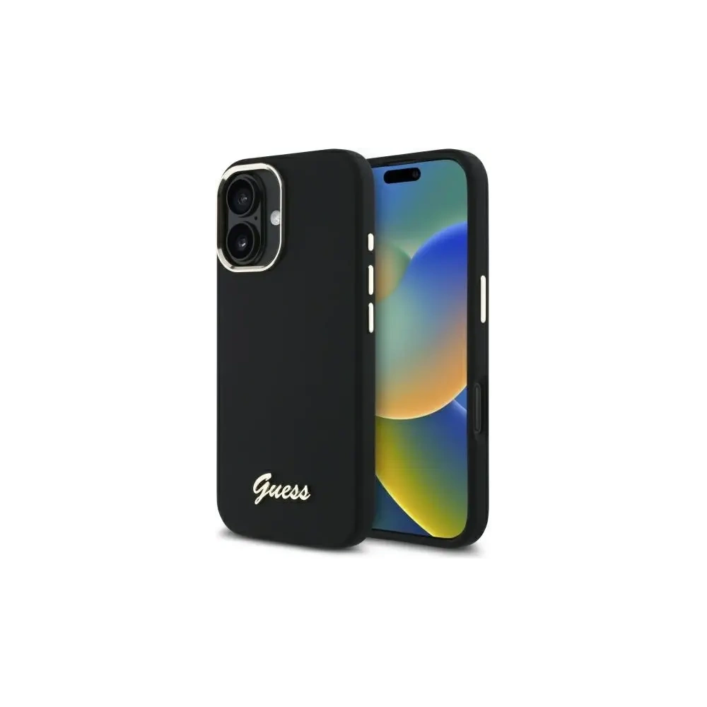 Etui Guess do Apple iPhone 16 Plus hardcase Silicone Script Metal Logo & Frame czarny