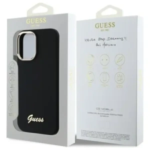 Etui Guess do Apple iPhone 16 Plus hardcase Silicone Script Metal Logo & Frame czarny