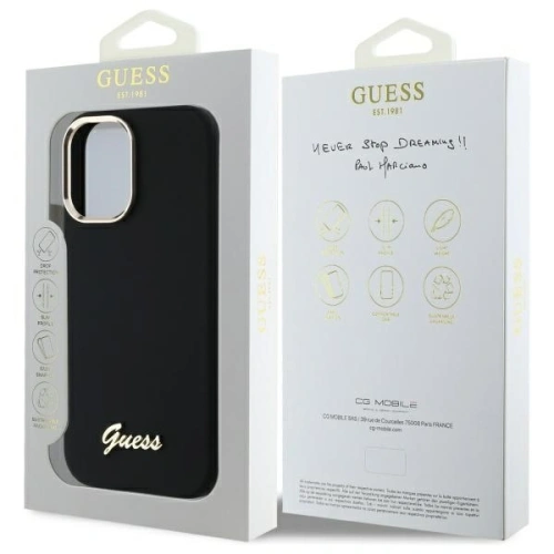 Etui Guess do Apple iPhone 16 Plus hardcase Silicone Script Metal Logo & Frame czarny