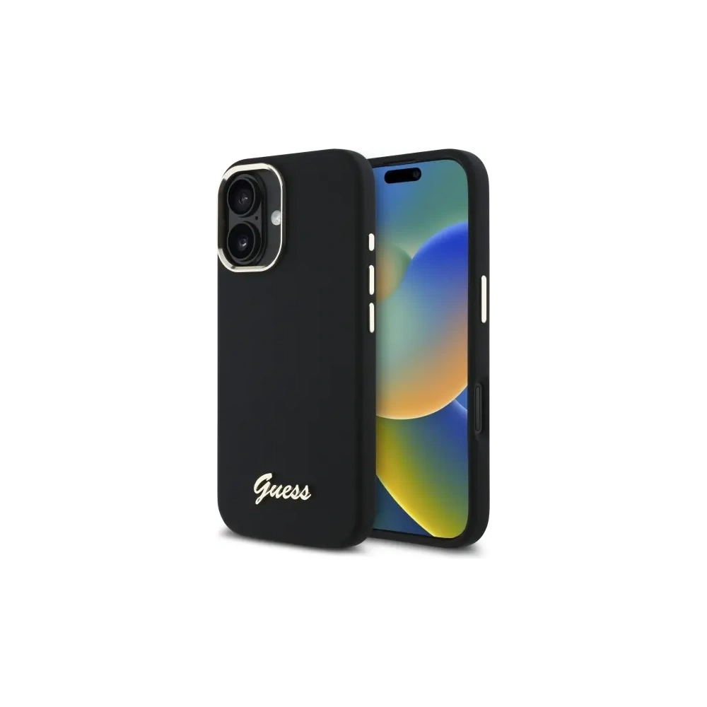 Etui Guess do Apple iPhone 16 hardcase Silicone Script Metal Logo & Frame czarny Etui Guess do Apple iPhone 16 hardcase Silicone Script Metal Logo & Frame czarny