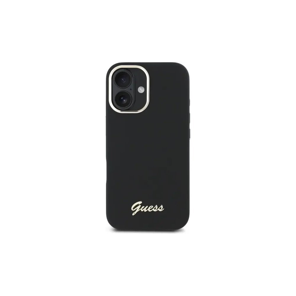 Etui Guess do Apple iPhone 16 hardcase Silicone Script Metal Logo & Frame czarny Etui Guess do Apple iPhone 16 hardcase Silicone Script Metal Logo & Frame czarny