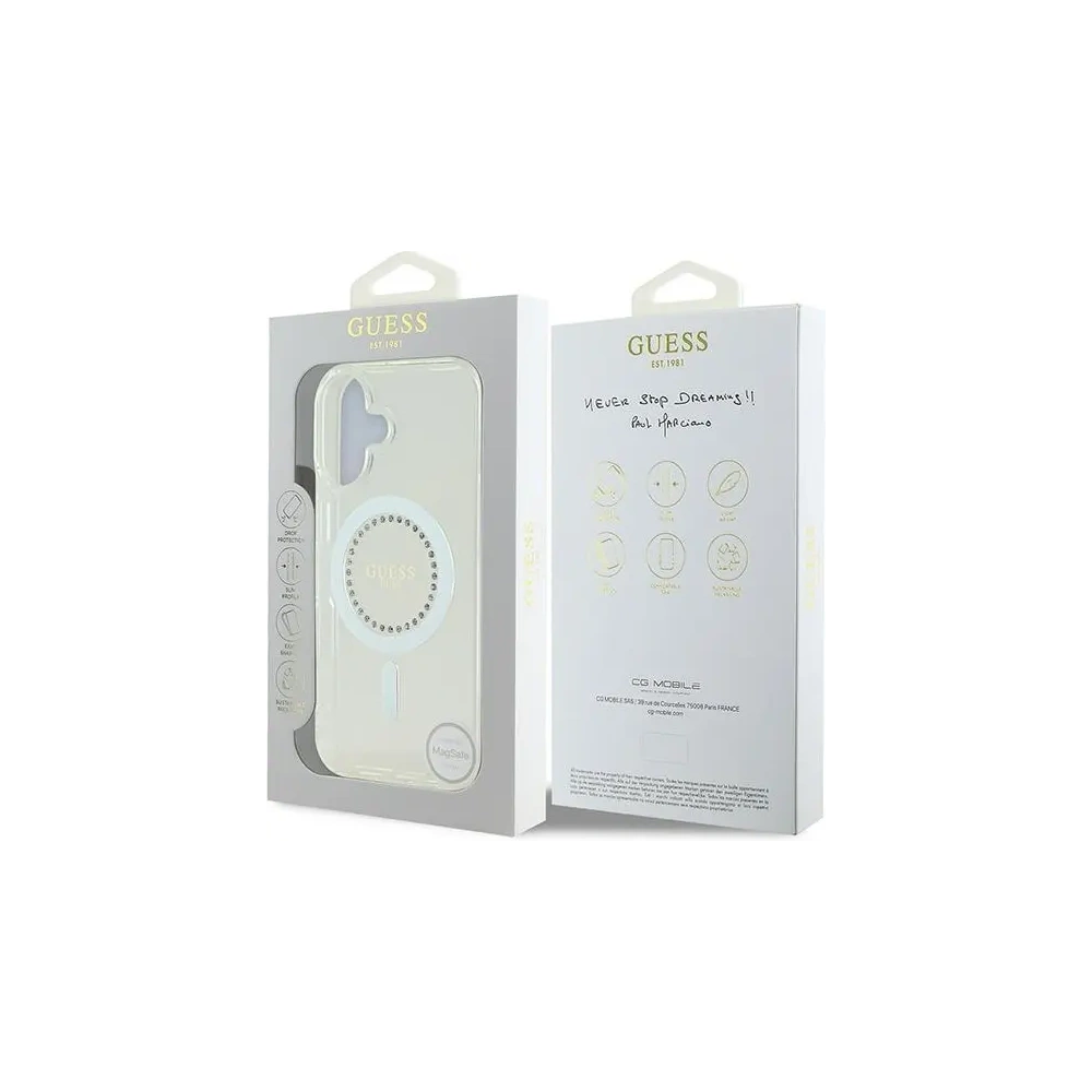 Etui Guess do Apple iPhone 16 Plus hardcase IML Rhinestones MagSafe biały