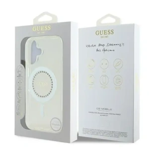 Etui Guess do Apple iPhone 16 hardcase IML Rhinestones MagSafe biały