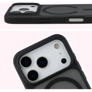 Etui z pierścieniem magnetycznym Bizon Case MatteO do Apple iPhone 17 Pro przydymione-czarne