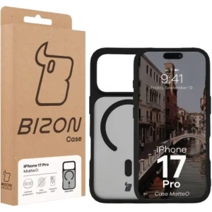 Etui z pierścieniem magnetycznym Bizon Case MatteO do Apple iPhone 17 Pro przydymione-czarne