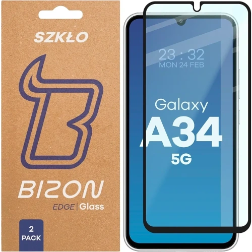 Szkło hartowane Bizon Glass Edge Duo do Samsung Galaxy A34 5G czarna ramka [2 PACK]