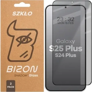 Prywatyzujące szkło hartowane Bizon Glass Edge Shadow Duo do Samsung Galaxy S25+ Plus / S24+ Plus przyciemniane z czarną ramką [2 PACK]