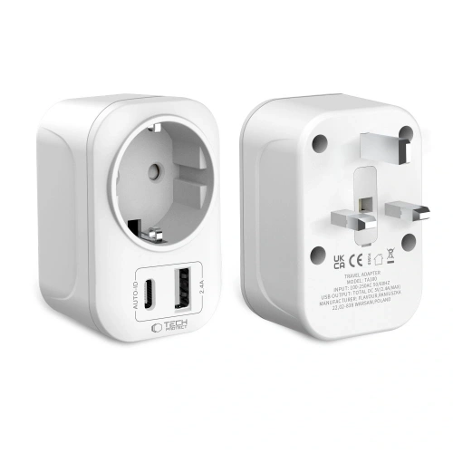 Adapter / przejściówka Tech-Protect TA100 Travel Adapter UK / EU White