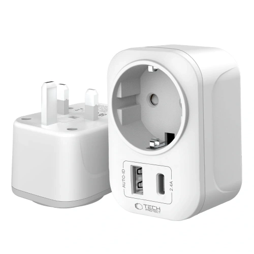 Adapter / przejściówka Tech-Protect TA100 Travel Adapter UK / EU White
