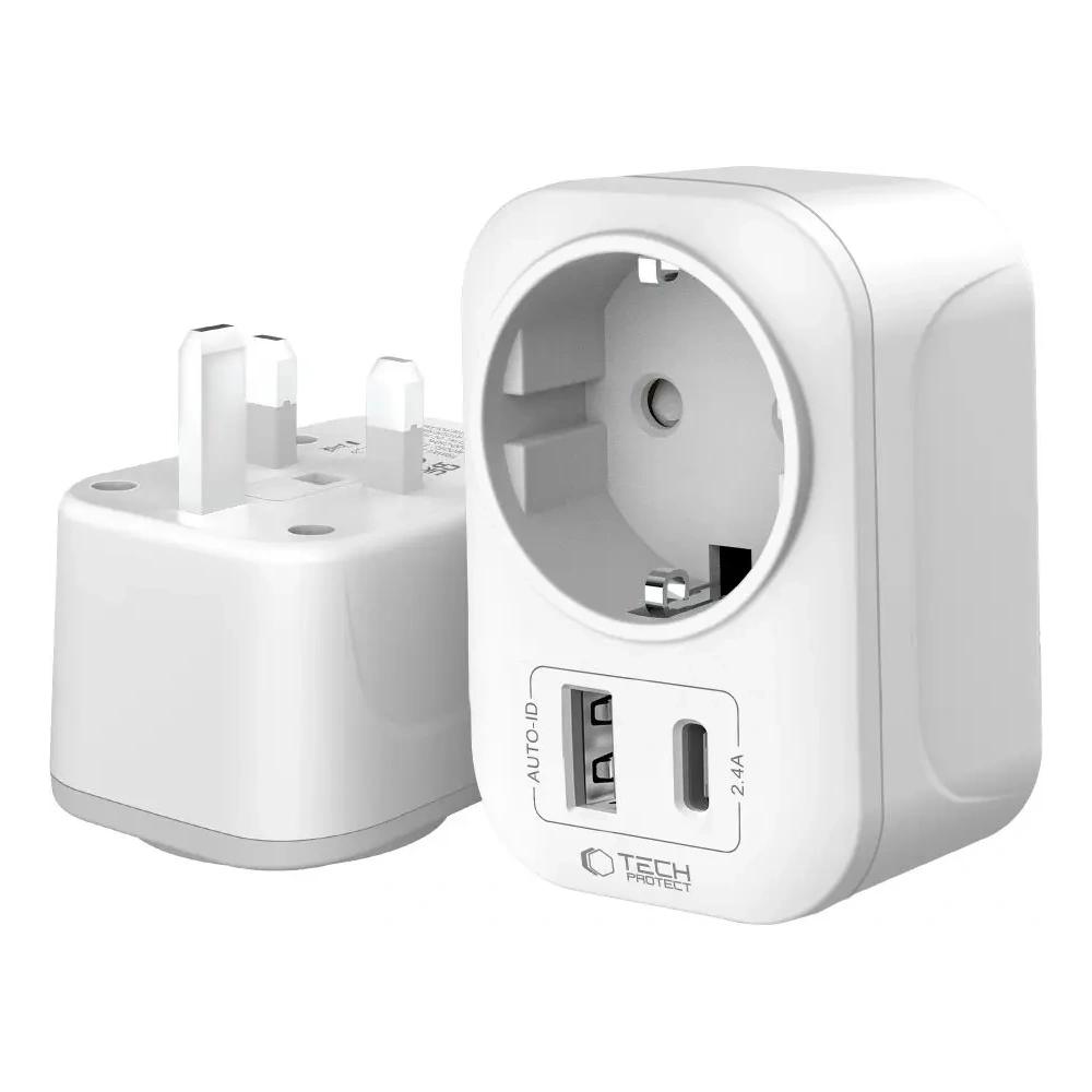 Adapter / przejściówka Tech-Protect TA100 Travel Adapter UK / EU White Adapter / przejściówka Tech-Protect TA100 Travel Adapter UK / EU White