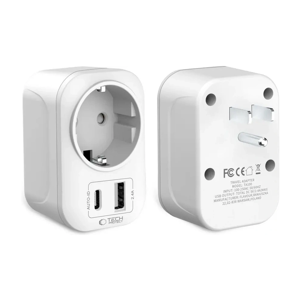 Adapter / przejściówka Tech-Protect TA100 Travel Adapter US / EU White Adapter / przejściówka Tech-Protect TA100 Travel Adapter US / EU White