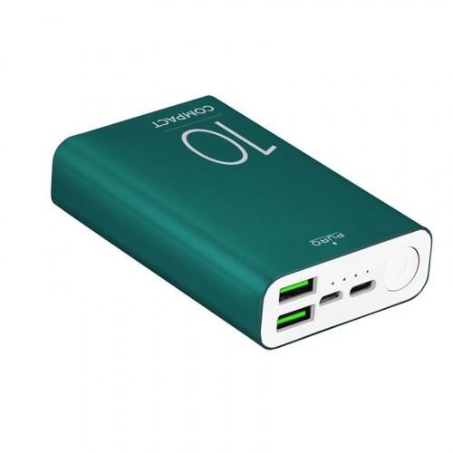 Puro Distributor - 8033830286506 - PUR203GRN - PURO Compact Powerbank 10000 mAh 2 x USB-A, 1 x USB-C, 15W, Li-Poly (green) - B2B homescreen