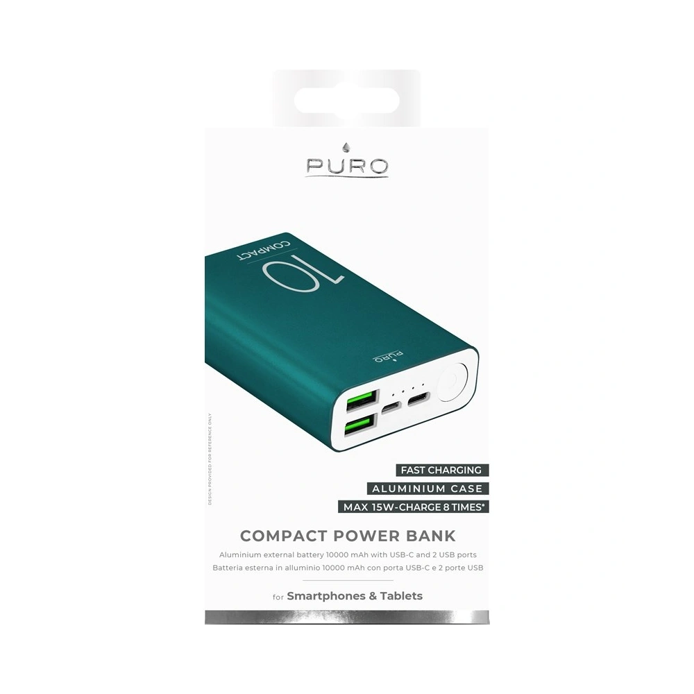 Hurtownia GSM - Powerbanka PURO Compact 10000mAh 2 x USB-A, 1 x USB-C, 15W, Li-Poly (zelená) - PUR203GRN - {ean13} - Hurt