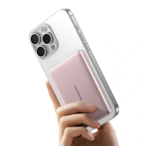 Powerbank Baseus PicoGo AM41 Ultra-Slim 5000mAh 20W kompatybilny z MagSafe + kabel Baseus Simple USB-C 60W 30cm różowy