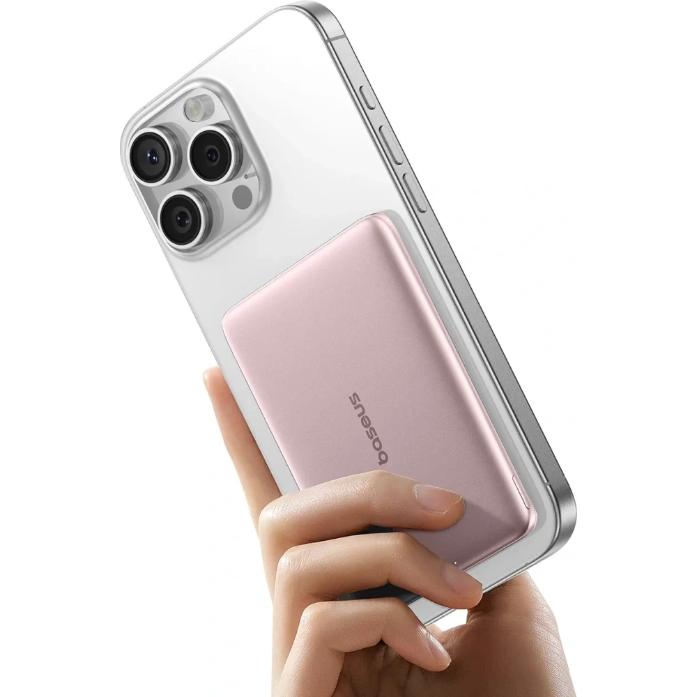 Powerbank Baseus PicoGo AM41 Ultra-Slim 5000mAh 20W kompatybilny z MagSafe + kabel Baseus Simple USB-C 60W 30cm różowy