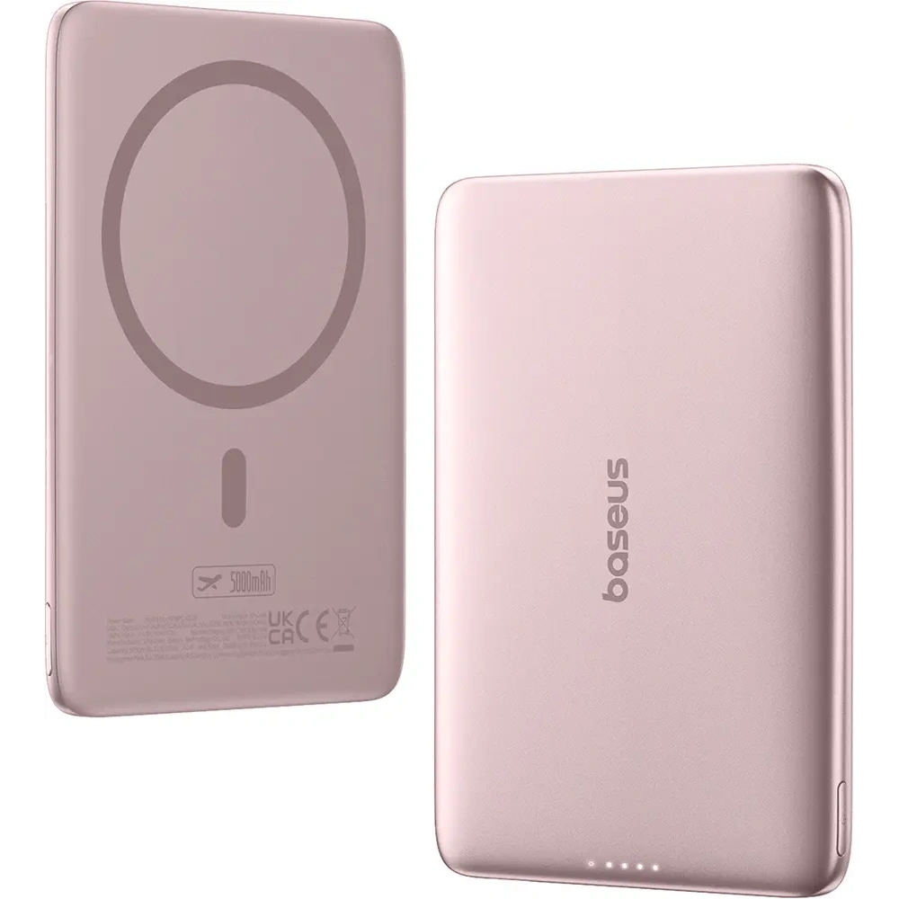Powerbank Baseus PicoGo AM41 Ultra-Slim 5000mAh 20W kompatybilny z MagSafe + kabel Baseus Simple USB-C 60W 30cm różowy