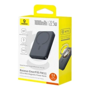 Powerbank Baseus EnerFill FM11 Ultra-Mini 10000mAh 22.5W kompatybilny z MagSafe + kabel Baseus Simple USB-C 20V 3A 30cm czarny