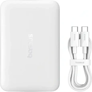 Powerbank Baseus EnerFill FM11 Ultra-Mini 10000mAh 22.5W kompatybilny z MagSafe + kabel Baseus Simple USB-C 20V 3A 30cm biały