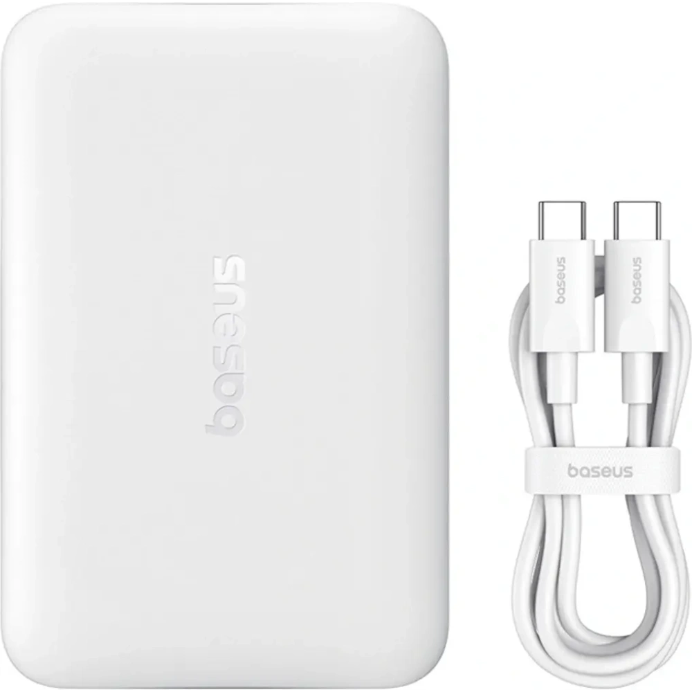 Powerbank Baseus EnerFill FM11 Ultra-Mini 10000mAh 22.5W kompatybilny z MagSafe + kabel Baseus Simple USB-C 20V 3A 30cm biały