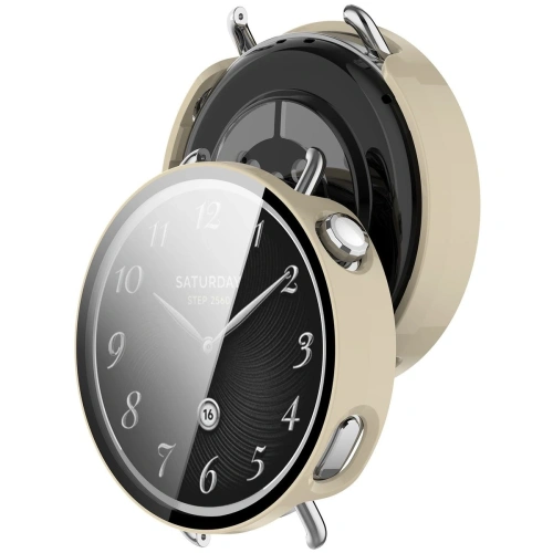 Etui ze szkłem do zegarka Bizon Case+Glass Watch do Xiaomi Watch S4 41mm beżowe