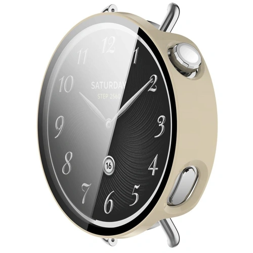 Etui ze szkłem do zegarka Bizon Case+Glass Watch do Xiaomi Watch S4 41mm beżowe