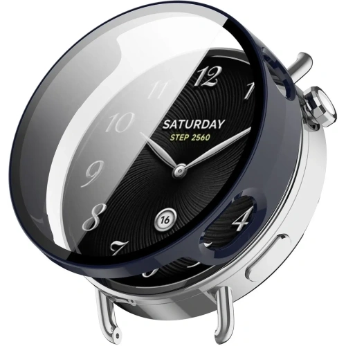 Etui ze szkłem do zegarka Bizon Case+Glass Watch do Xiaomi Watch S4 41mm niebiekie