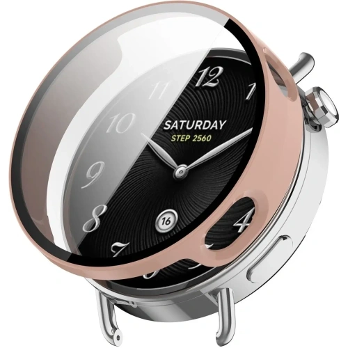 Etui ze szkłem do zegarka Bizon Case+Glass Watch do Xiaomi Watch S4 41mm różowe