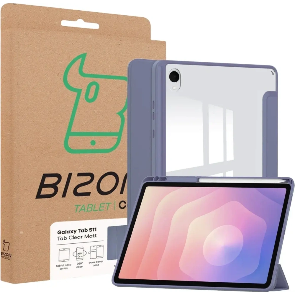 Etui z klapką Bizon Case Tab Clear Matt do Samsung Galaxy Tab S11 lawendowe