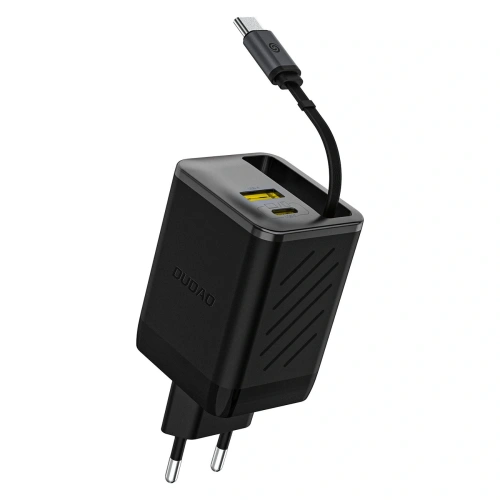 Ładowarka sieciowa Dudao A67EU GaN 67W z wbudowanym zwijanym kablem USB-C Power Delivery Quick Charge czarna
