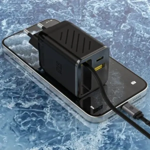 Ładowarka sieciowa Dudao A67EU GaN 67W z wbudowanym zwijanym kablem USB-C Power Delivery Quick Charge czarna