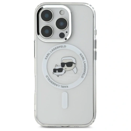 Etui Karl Lagerfeld do Apple iPhone 16 Pro hardcase IML Metal Karl&Choupette Head MagSafe biały