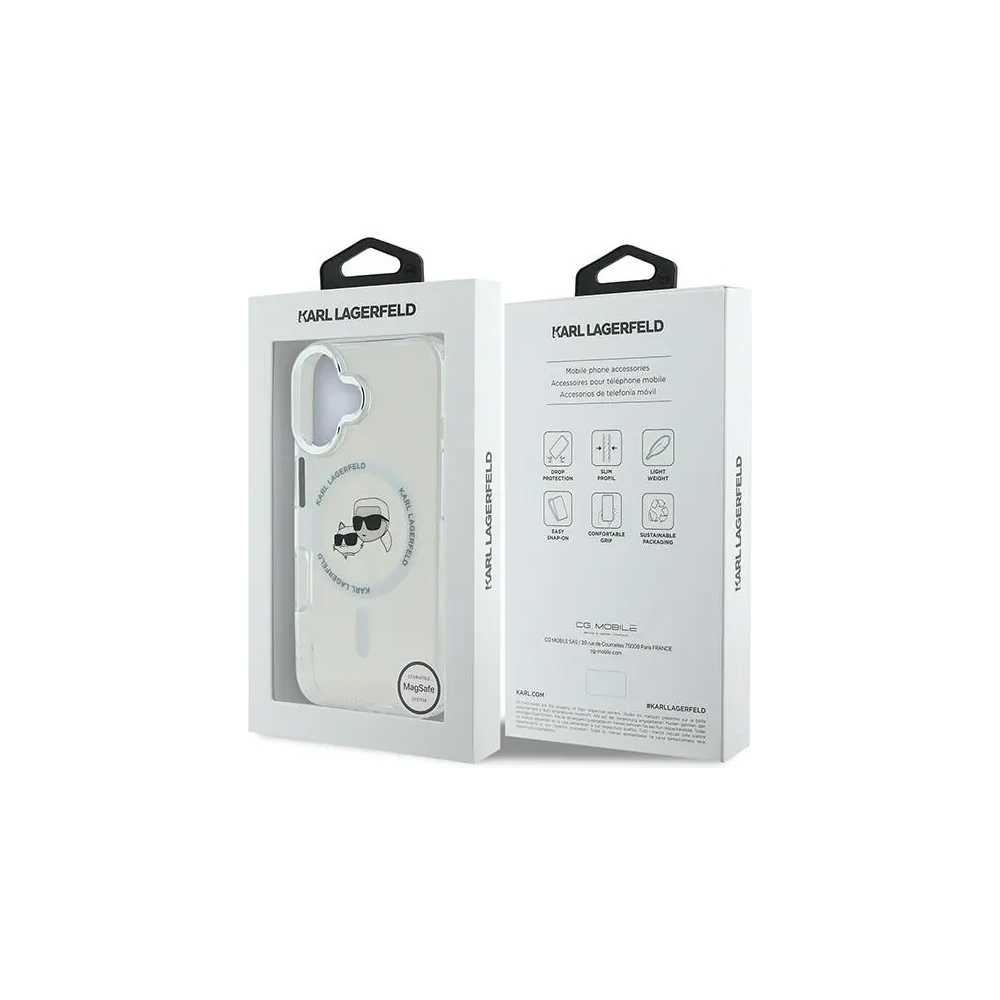 Etui Karl Lagerfeld do Apple iPhone 16 Plus hardcase IML Metal Karl&Choupette Head MagSafe biały