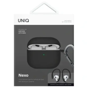 Etui UNIQ Nexo do Apple AirPods 4 + Ear Hooks Silicone czarny/black