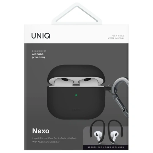 Etui UNIQ Nexo do Apple AirPods 4 + Ear Hooks Silicone czarny/black