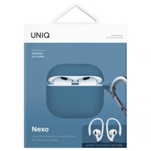 Etui UNIQ Nexo do Apple AirPods 4 + Ear Hooks Silicone niebieski/pacific blue
