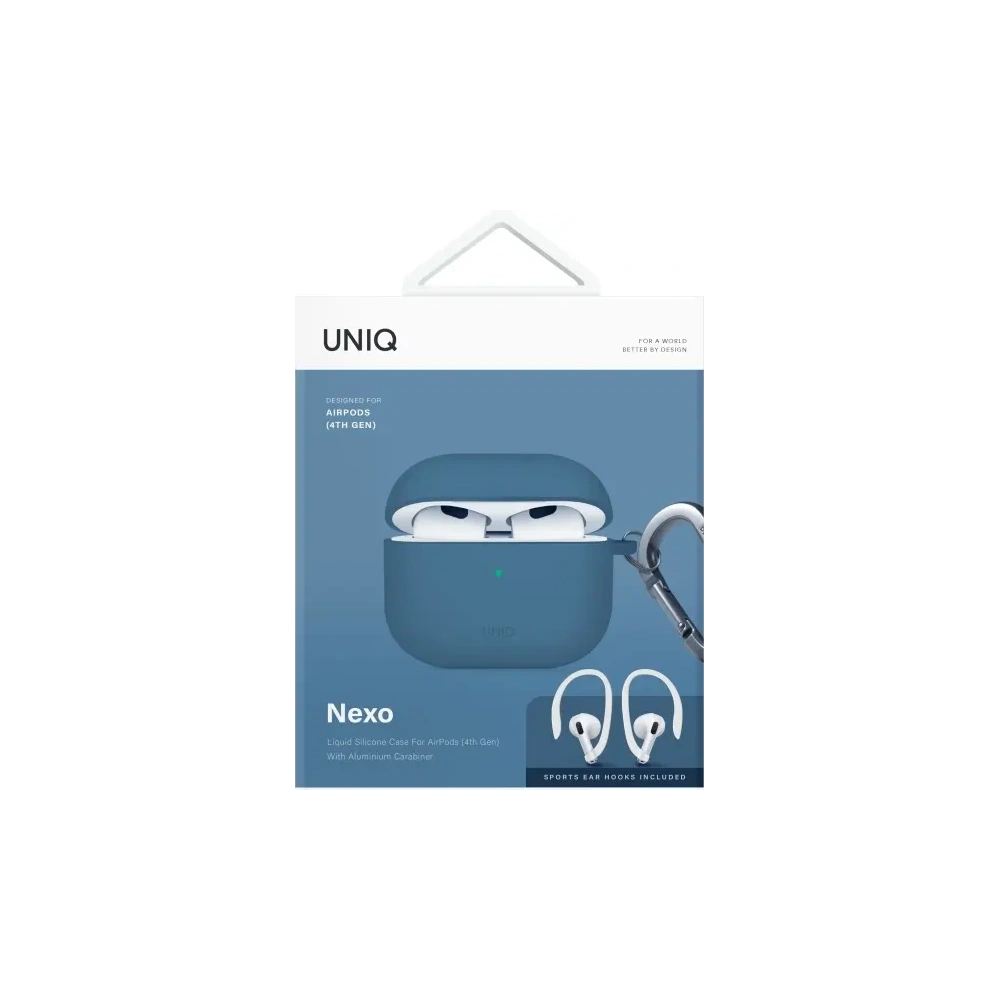 Etui UNIQ Nexo do Apple AirPods 4 + Ear Hooks Silicone niebieski/pacific blue
