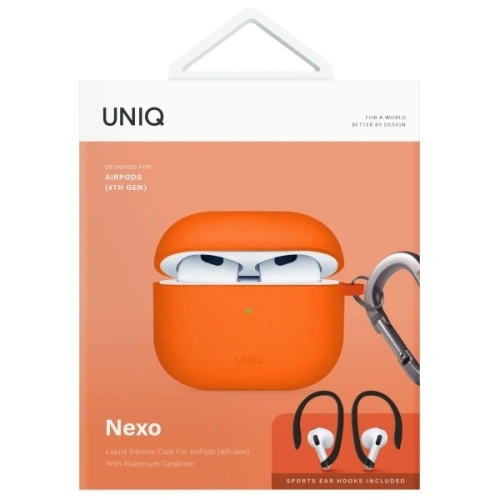 Etui UNIQ Nexo do Apple AirPods 4 + Ear Hooks Silicone pomarańczowy/volt orange