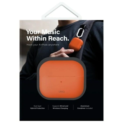 Etui UNIQ Nexo do Apple AirPods 4 + Ear Hooks Silicone pomarańczowy/volt orange