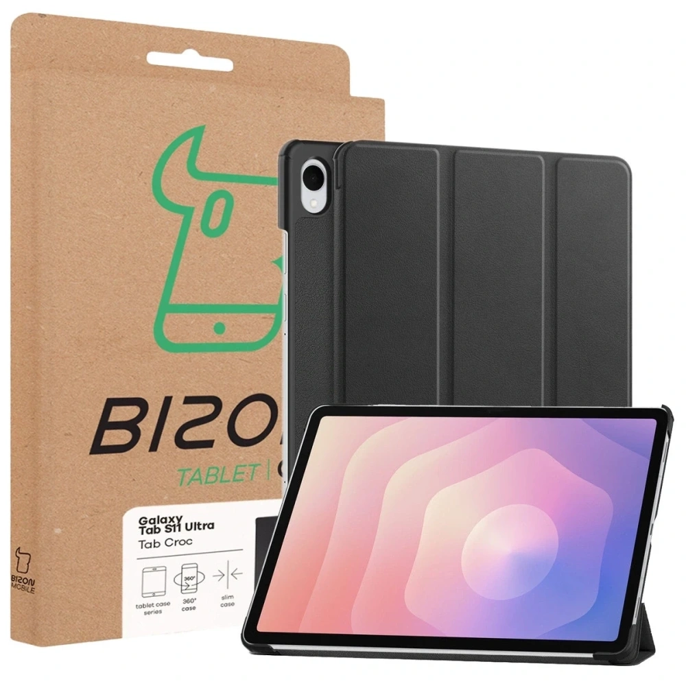 Etui z klapką Bizon Case Tab Croc do Samsung Galaxy Tab S11 Ultra czarne