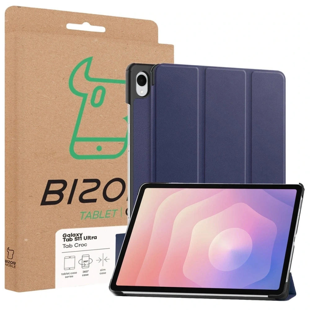 Etui z klapką Bizon Case Tab Croc do Samsung Galaxy Tab S11 Ultra granatowe