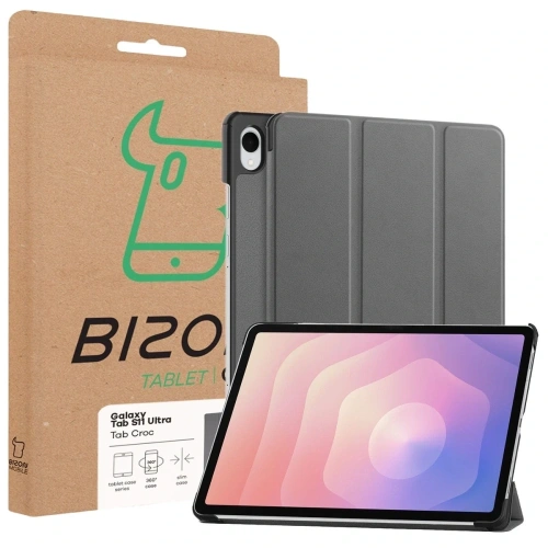 Etui z klapką Bizon Case Tab Croc do Samsung Galaxy Tab S11 Ultra szare