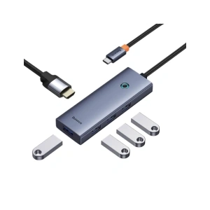 HUB 5w1 Baseus UltraJoy 5-Port USB-C / HDMI4K@30Hz, 4xUSB-A 3.0 Szary
