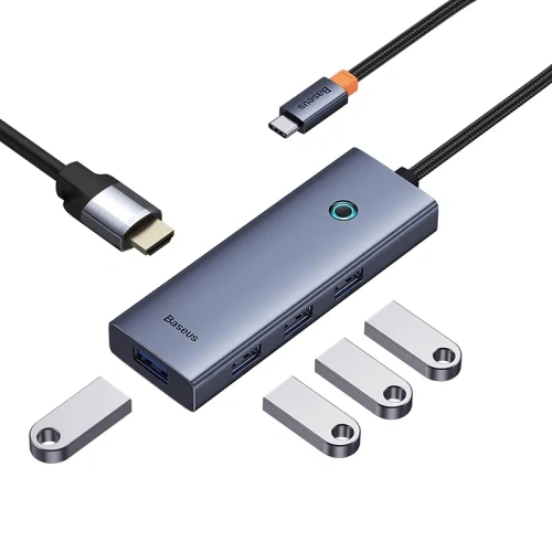 HUB 5w1 Baseus UltraJoy 5-Port USB-C / HDMI4K@30Hz, 4xUSB-A 3.0 Szary