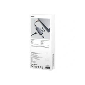 HUB 5w1 Baseus UltraJoy 5-Port USB-C / HDMI4K@30Hz, 4xUSB-A 3.0 Szary